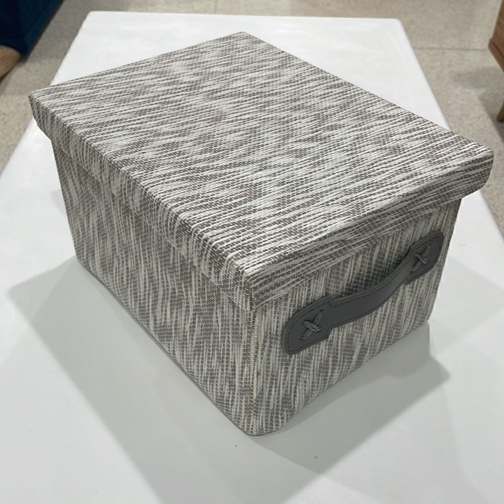 Storage box fabric Tweed storage box with handles and top  gray white 10x8x6 - Picture 3 of 5